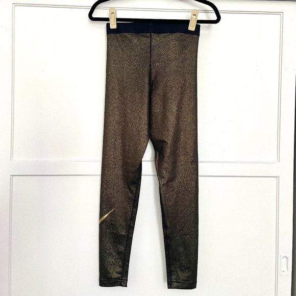 NWOT Nike Women's Pro Cool Gold Sparkle Training Tight Pants - Picture 6 of 11
